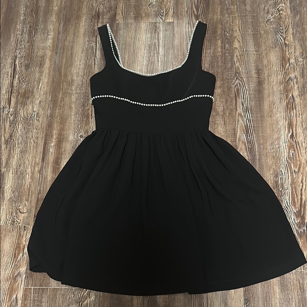 NWT NEW Amanda Uprichard Basilia Elegant Black Mini Dress Pearl Accents Small - Picture 6 of 11
